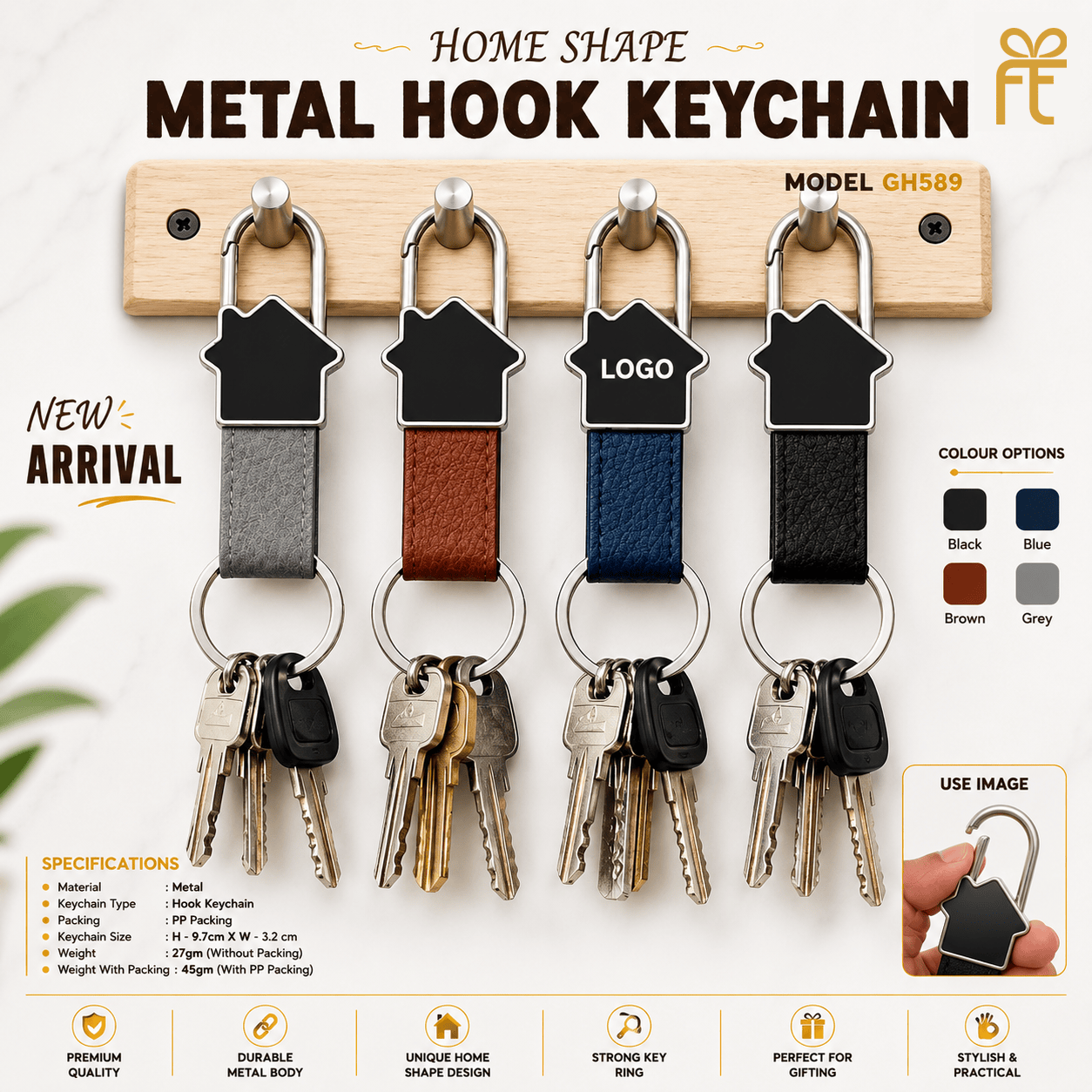 HOME SHAPE METAL KEYCHAIN 