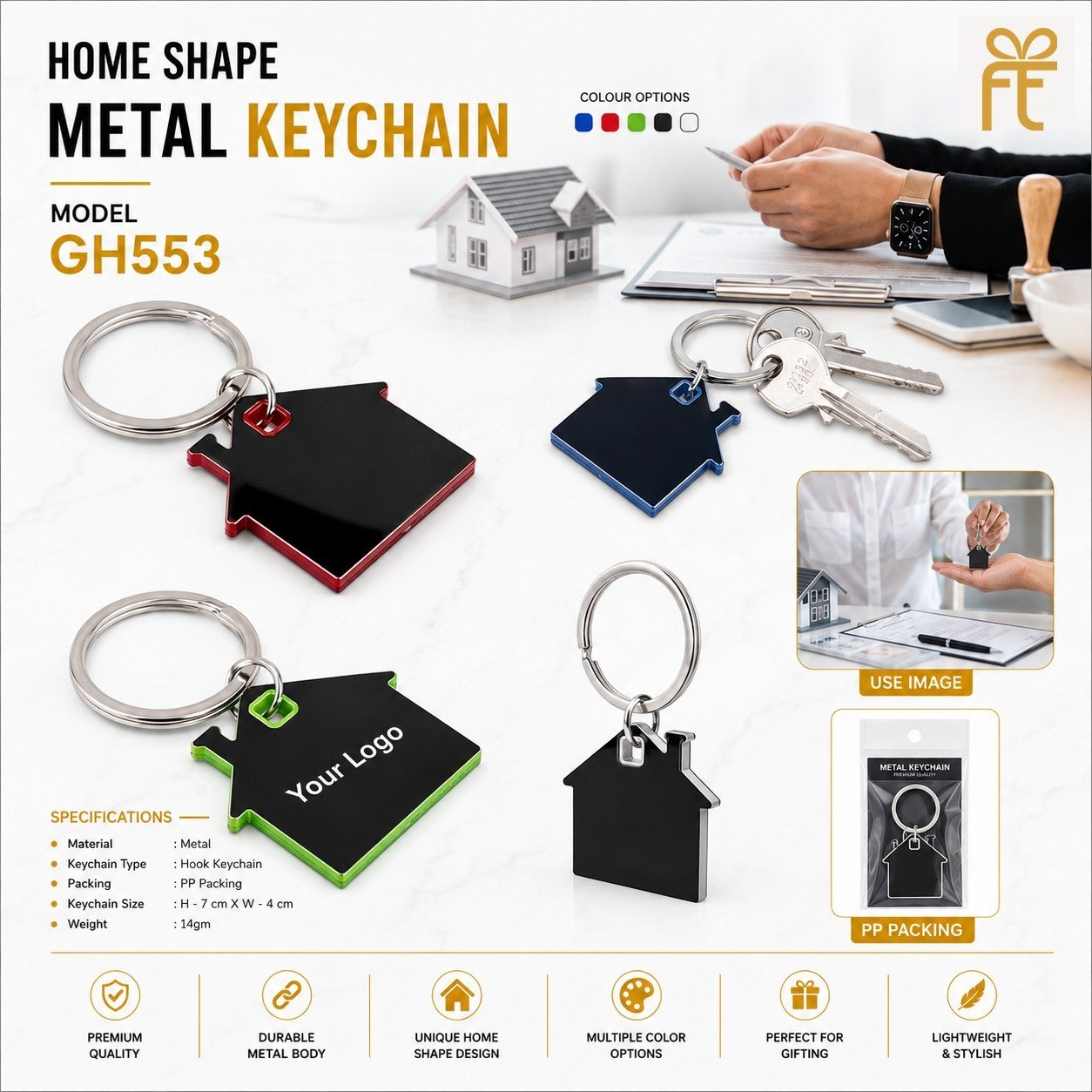 HOME SHAPE METAL KEYCHAIN