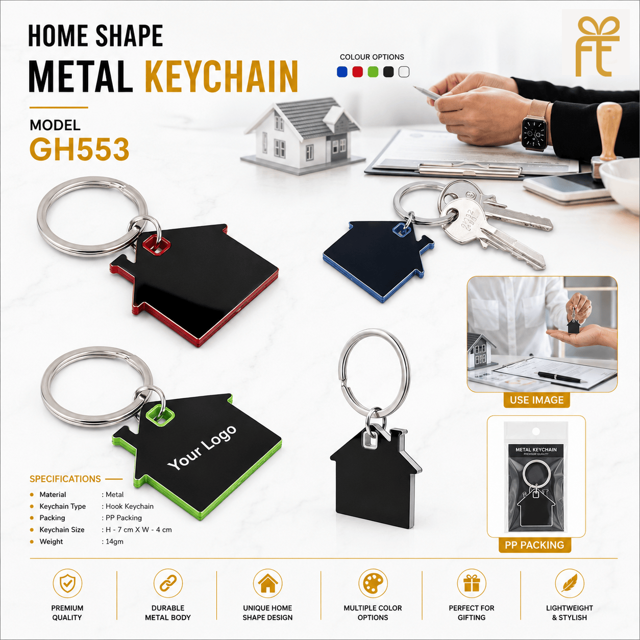 HOME SHAPE METAL KEYCHAIN
