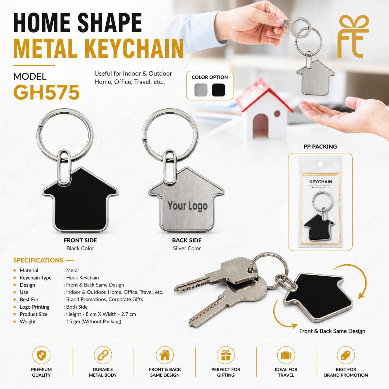 HOME SHAPE METAL KEYCHAIN 