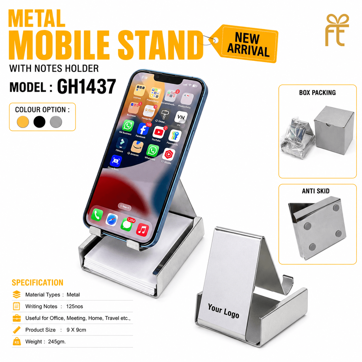 METAL MOBILE STAND WITH NOTES HOLDER