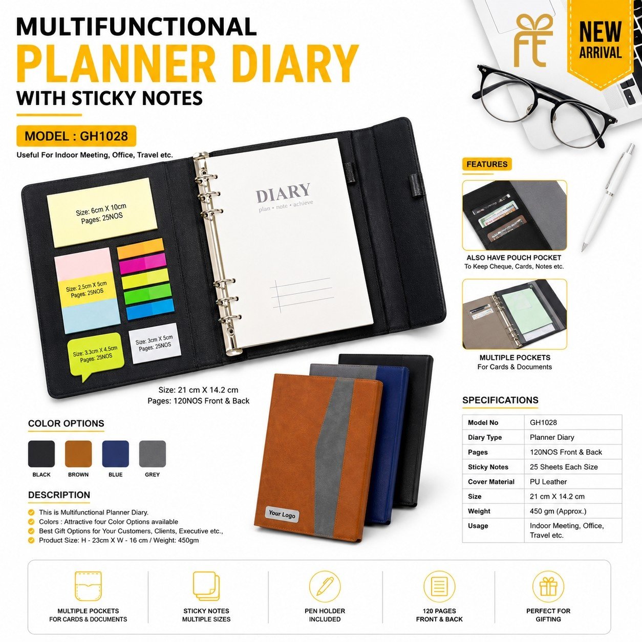 MULTI FUNCTIONAL PLANNER DIARY WITH STICKY NOTES