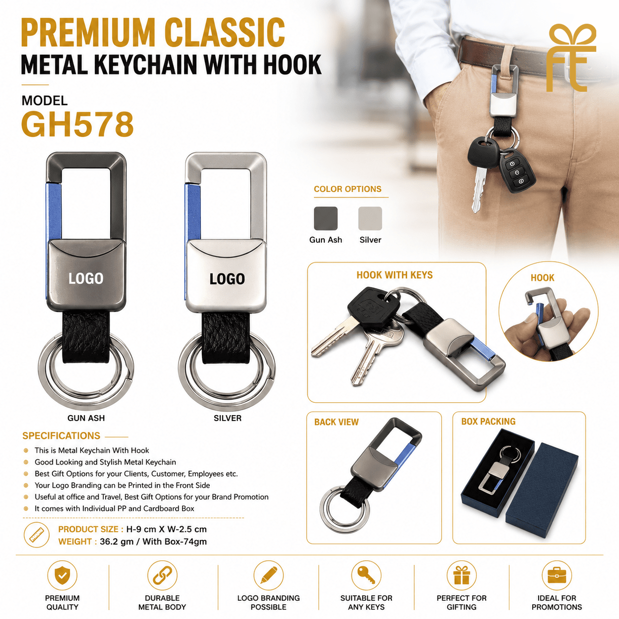 PREMIUM CLASSIC METAL KEYCHAIN WITH HOOK