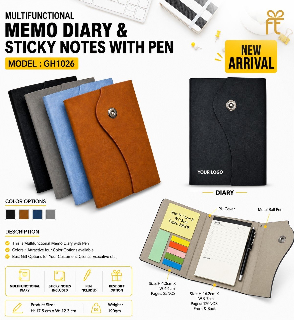 MULTI FUNCTIONAL MEMO DIARY & STICKY NOTES WITH PEN 