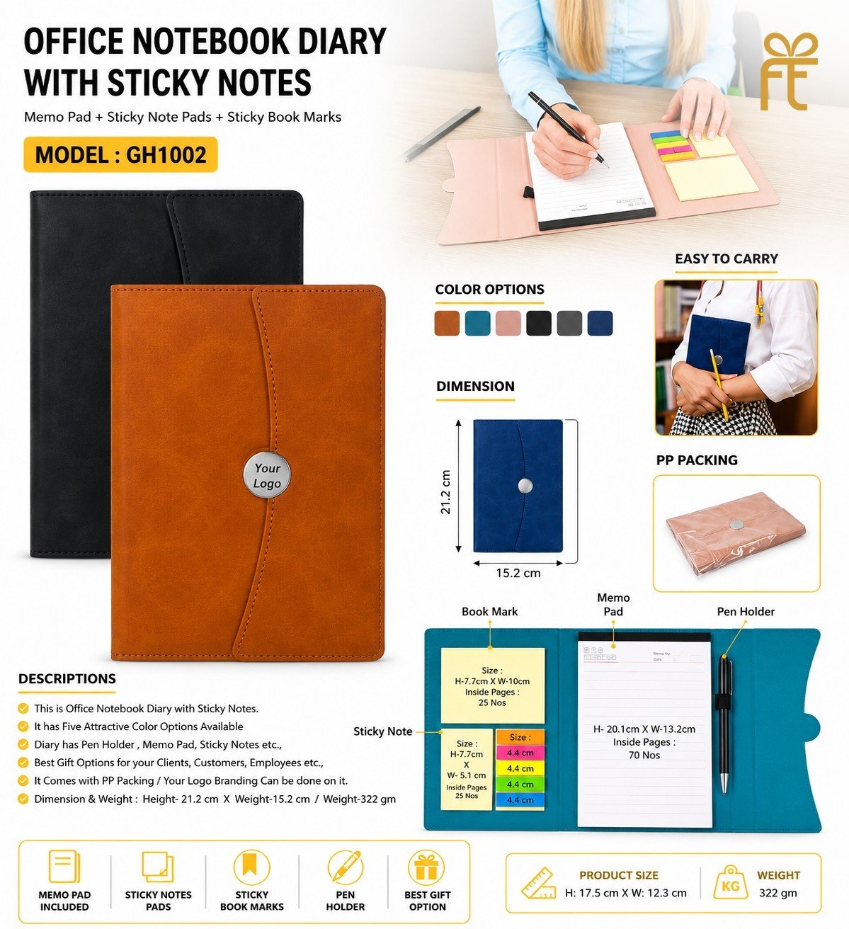OFFICE NOTEBOOK DIARY WITH STICKY NOTES