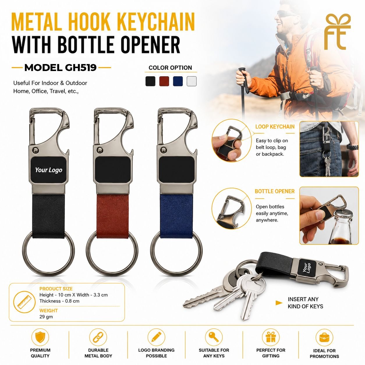 METAL HOOK KEYCHAIN WITH BOTTLE OPENER 