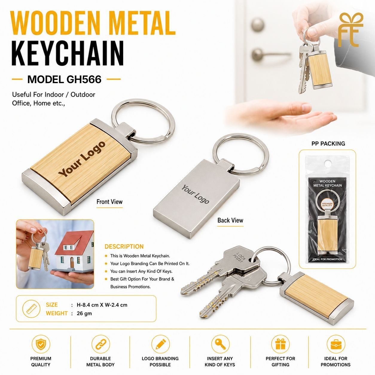 WOODEN METAL KEYCHAIN 