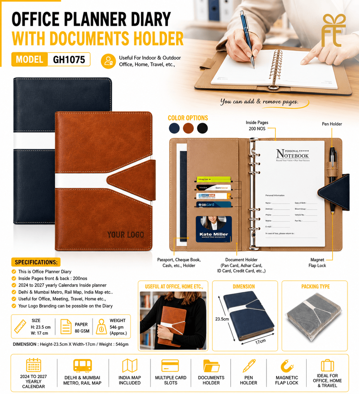 OFFICE PLANNER DIARY WITH DOCUMENTS HOLDER