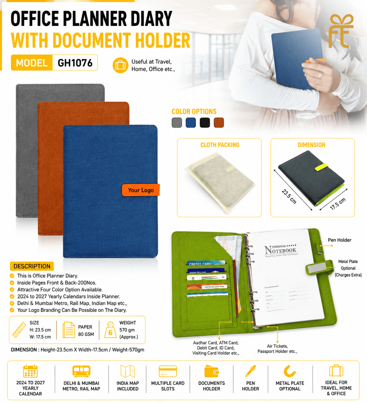 OFFICE PLANNER DIARY WITH DOCUMENTS HOLDER