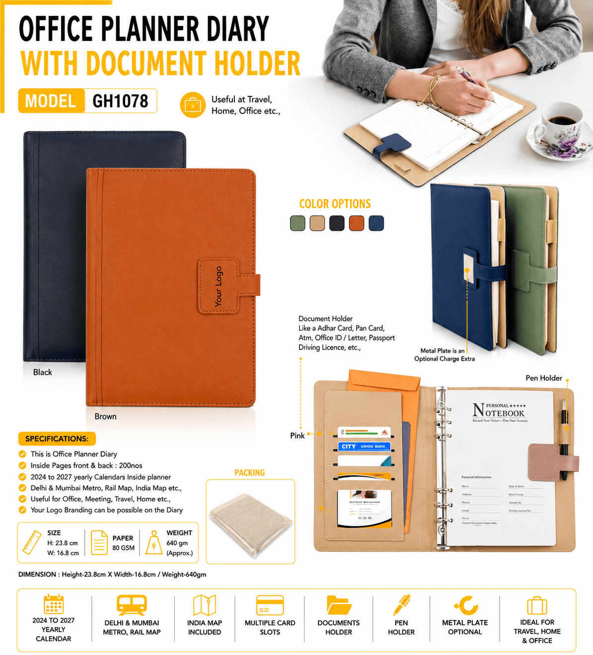 OFFICE PLANNER DIARY WITH DOCUMENTS HOLDER