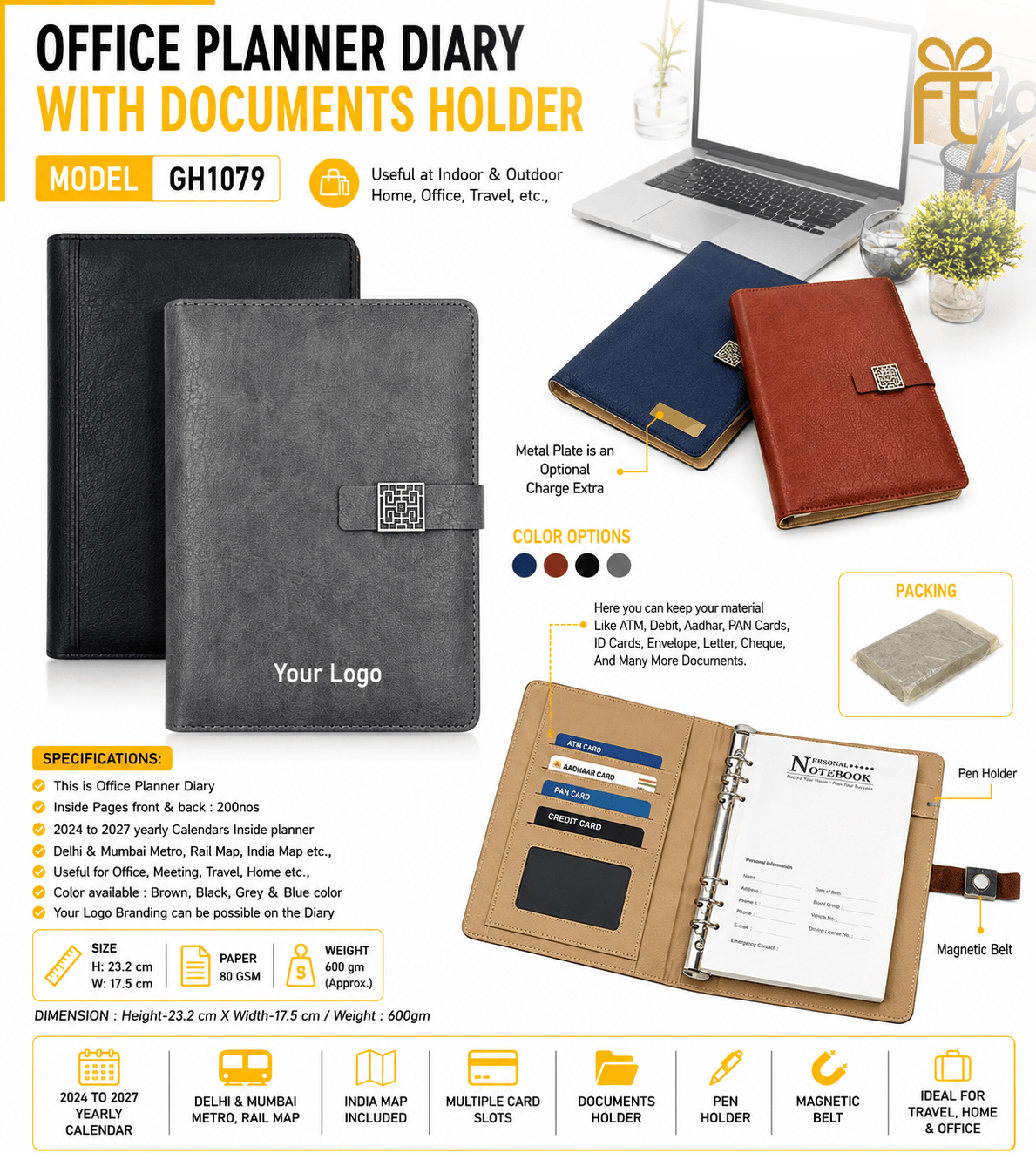 OFFICE PLANNER DIARY WITH DOCUMENTS HOLDER
