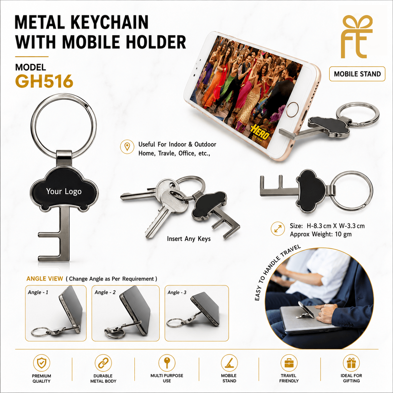METAL KEYCHAIN WITH MOBILE HOLDER 