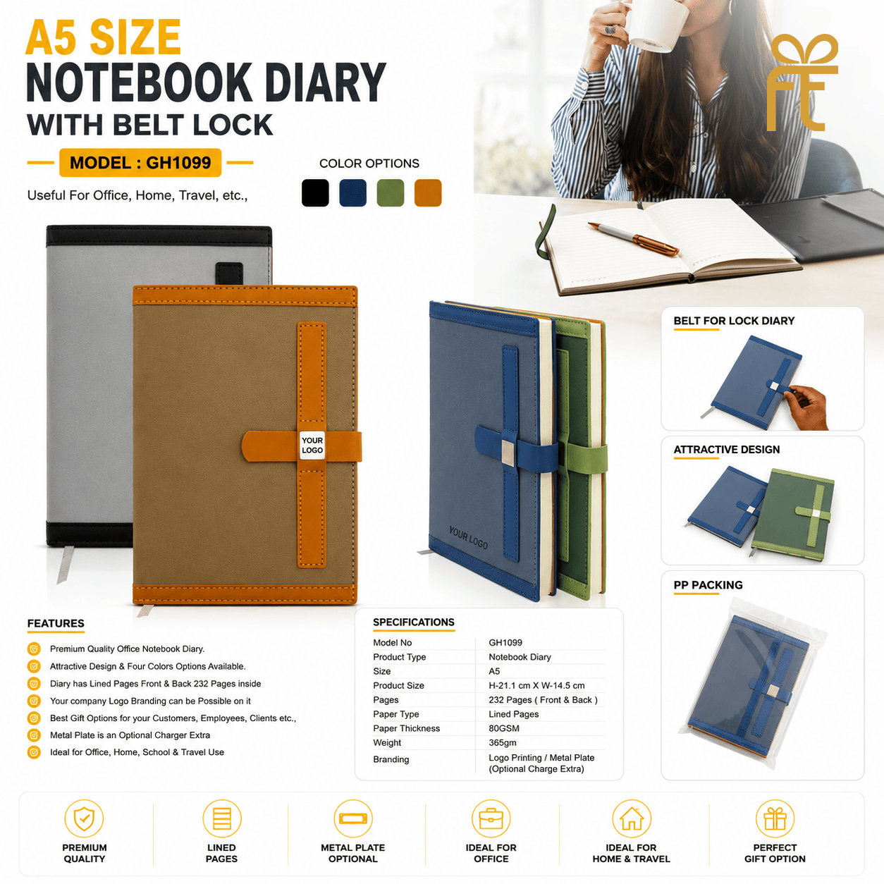 A5 SIZE NOTEBOOK DIARY WITH BELT LOCK