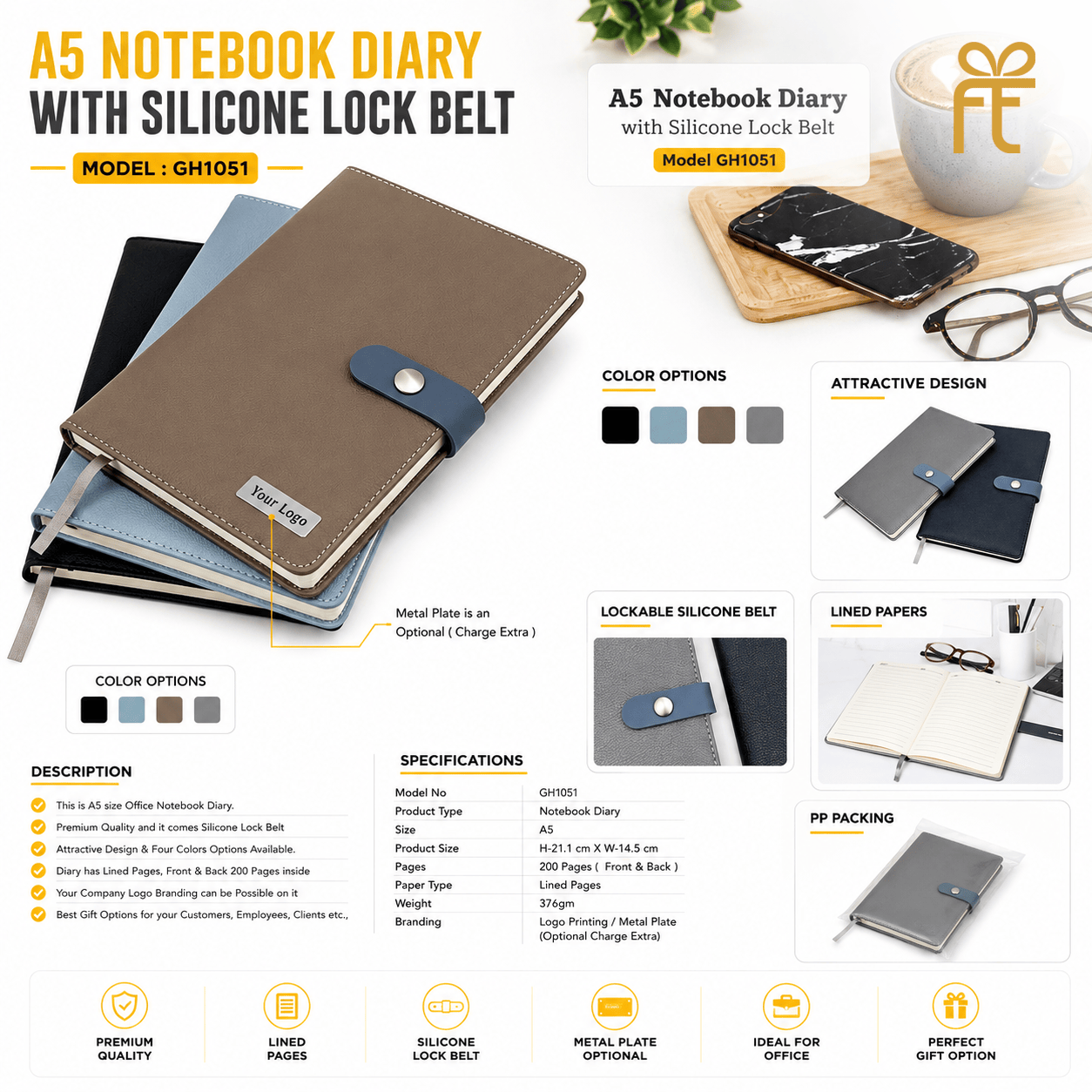 A5 NOTEBOOK DIARY WITH SILICONE LOCK BELT