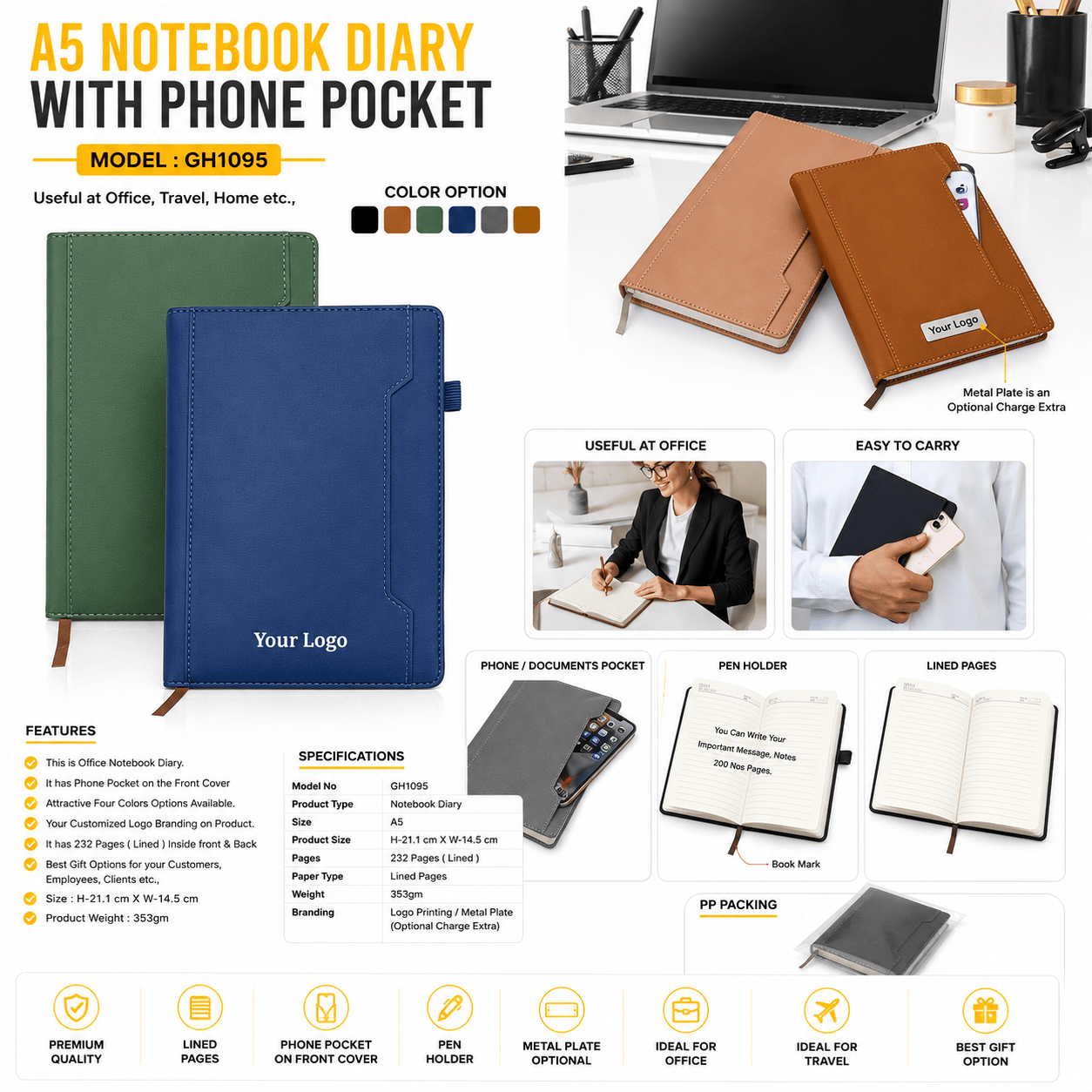 A5 NOTEBOOK DIARY WITH PHONE POCKET