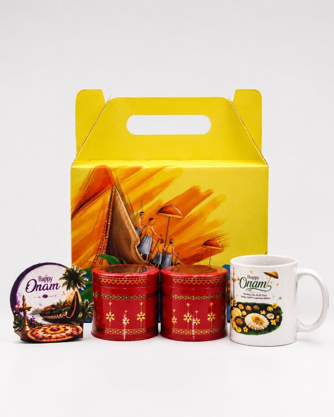 Giftnkraft Onam Corporate Gift Hamper – Mug, Felt Magnet & Kerala Banana Chips Gift Box