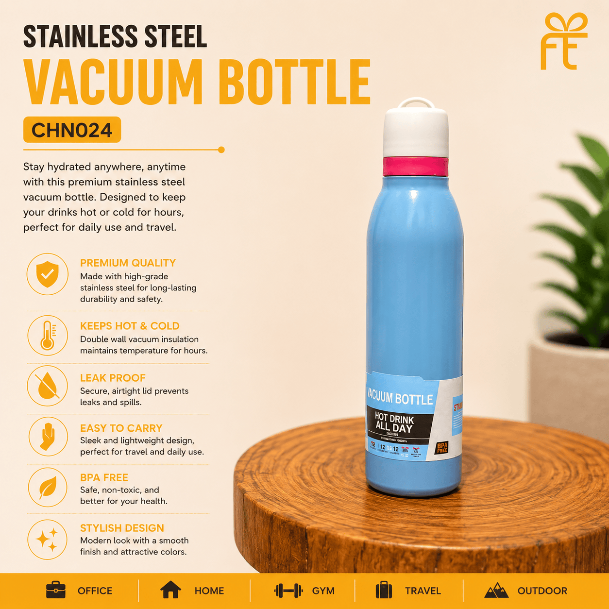 STAINLESS STEEL VACCUM WATER BOTTLE