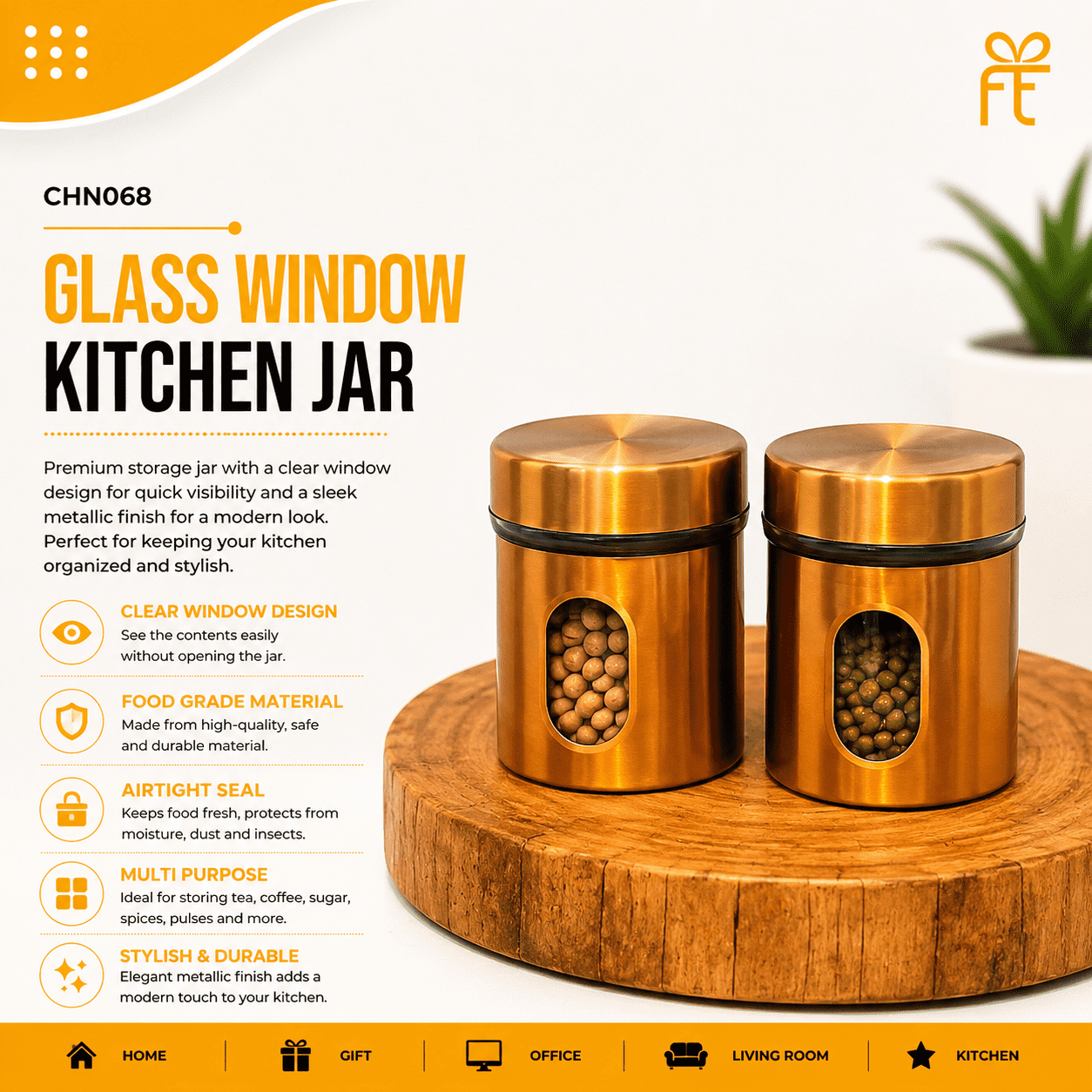 GLASS WINDOW KITCHEN JAR