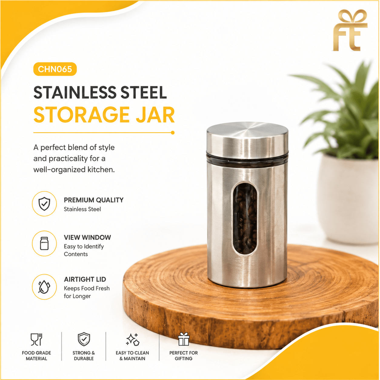 STAINLESS STEEL STORAGE JAR 