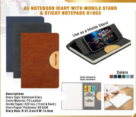 A5  NOTEBOOK DAIRY WITH MOBILE STAND & STICKY NOTEPADS