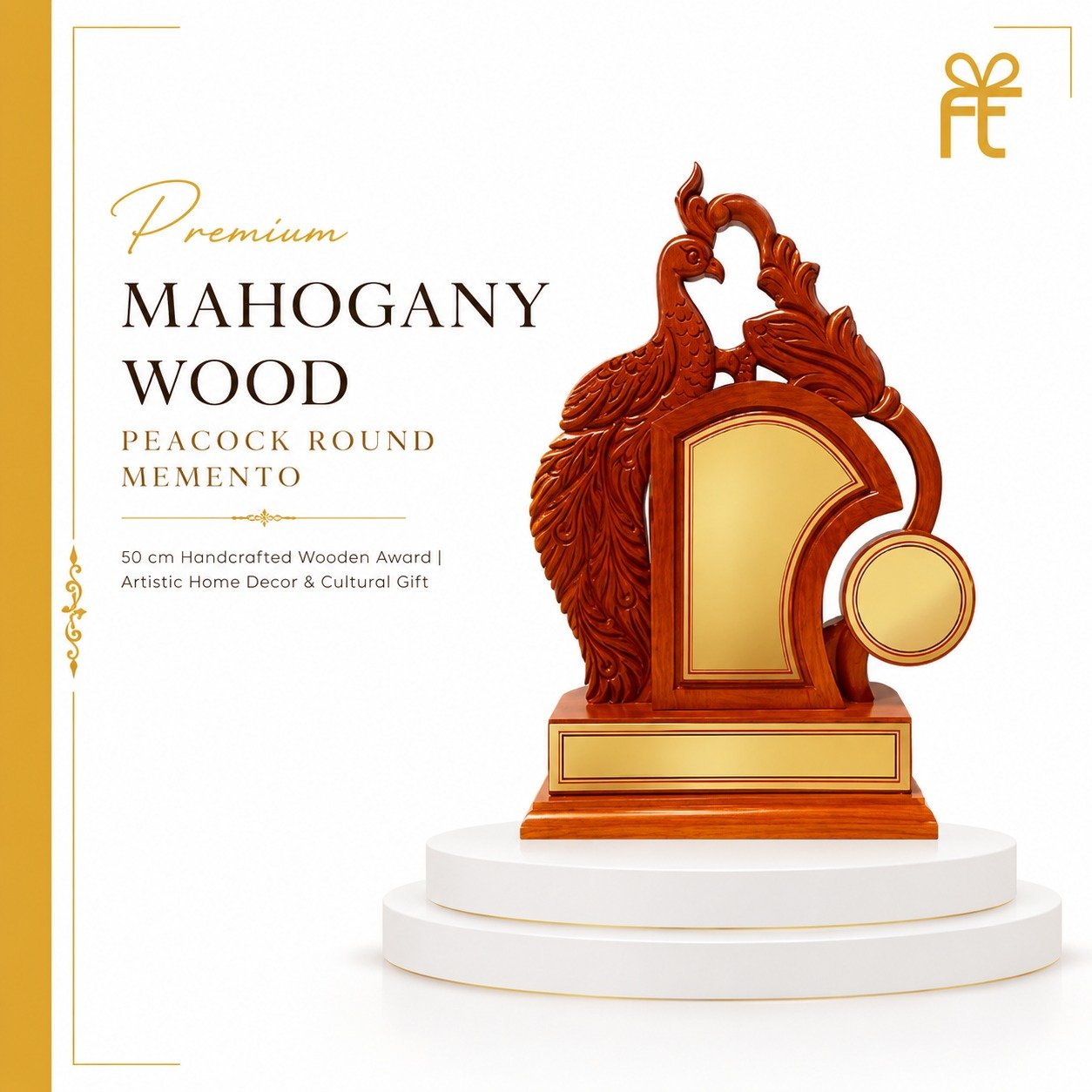 PREMIUM MAHOGANY WOOD PEACOCK ROUND MEMENTO