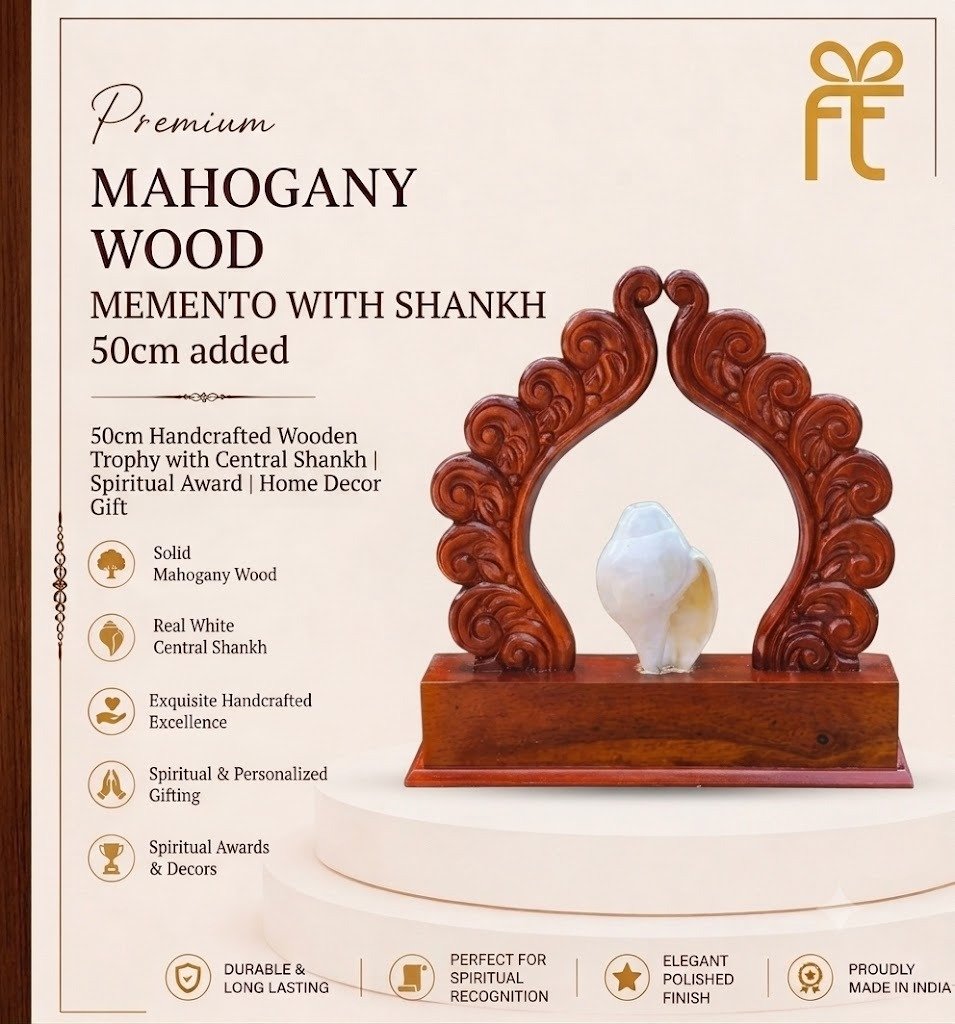 PREMIUM MAHOGANY WOOD MEMENTO WITH SHANKH