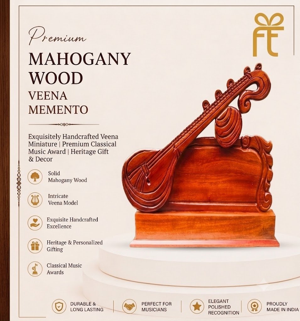 PREMIUM MAHOGANY WOOD VEENA MEMENTO