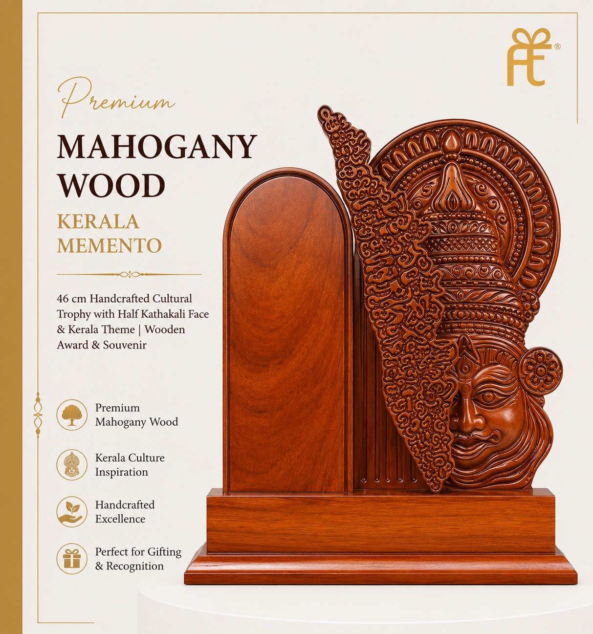 PREMIUM MAHOGANY WOOD KERALA KATHAKALI FACE MEMENTO