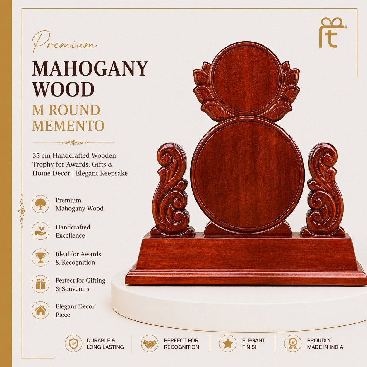 PREMIUM MAHOGANY WOOD M ROUND MEMENTO