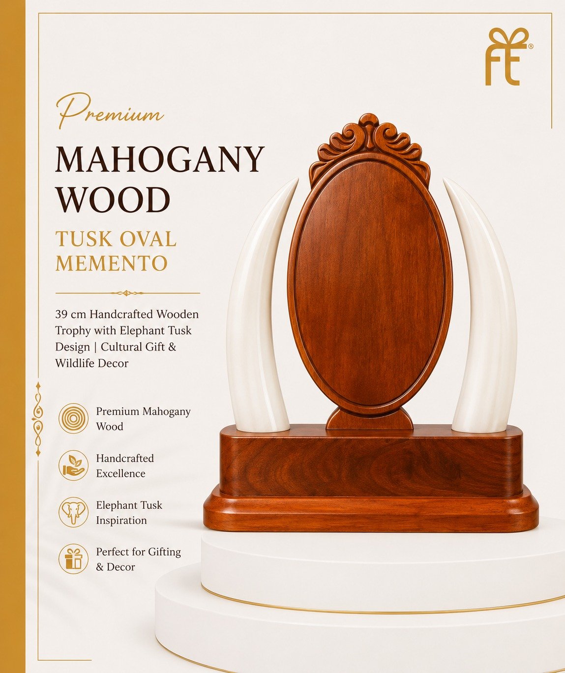 PREMIUM MAHOGANY TUSK OVAL MEMENTO