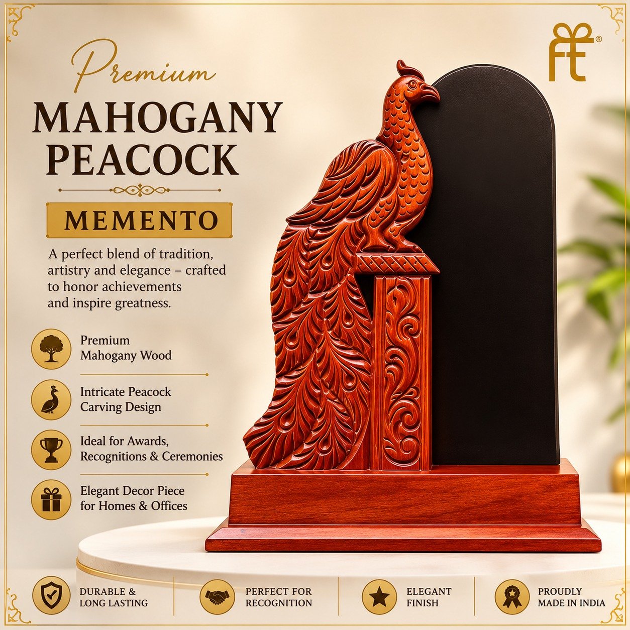 PREMIUM MAHOGANY PEACOCK MEMENTO