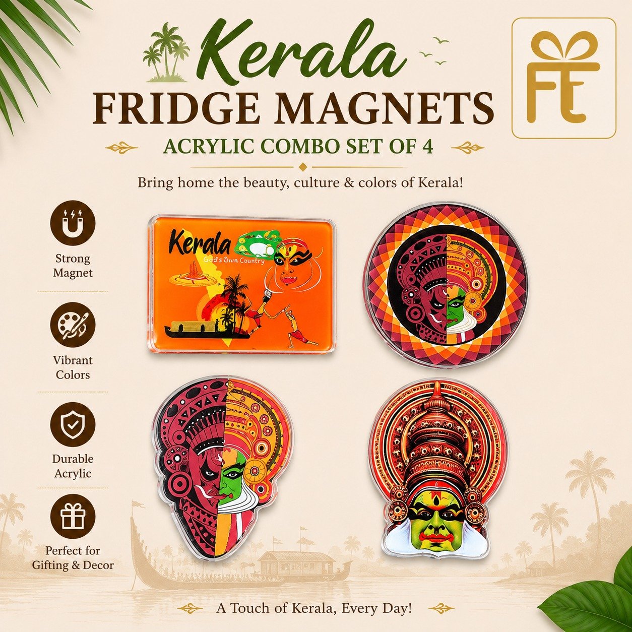 KERALA FRIDGE MAGNETS COMPO SET OF 4