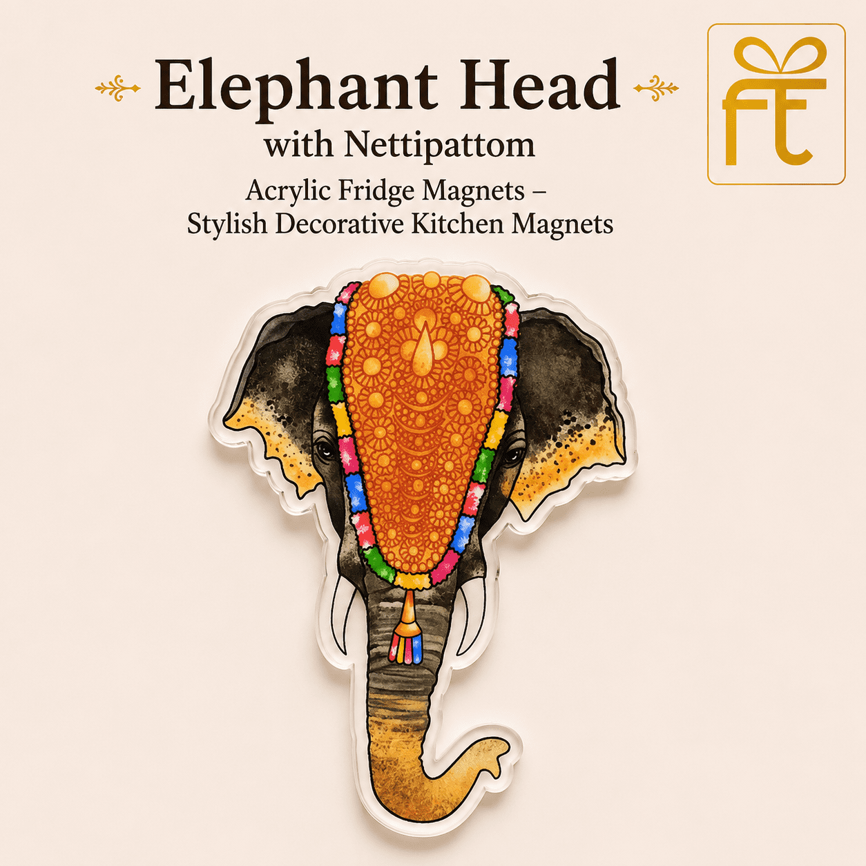 ELEPHANT HEAD WITH NETTIPATTOM FRIDGE MAGNETS